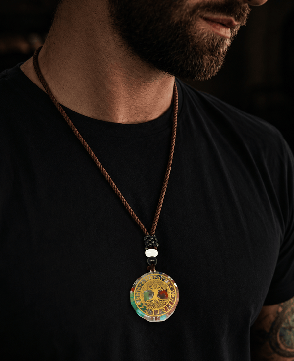 AXIS MUNDI  - Natural Crystal necklace with 30 inch Adjustable Rope Chain for Men & Boys