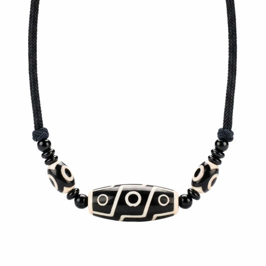 THE MEN THING Leather Necklace BLACK DZI – 43mm Natural Crystal Pendant with Adjustable Leather Rope for Men & Boys