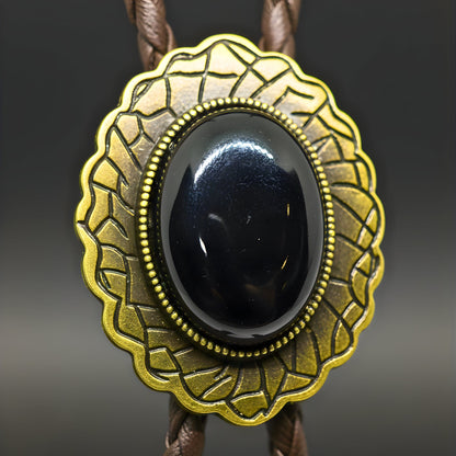 THE MEN THING Leather Necklace BLACK HERITAGE BOLO – 1.5 inch Pure Stainless Steel Pendant with Adjustable Brown Leather Rope for Men & Boys