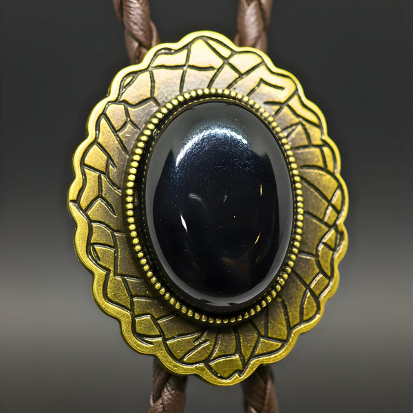 BLACK HERITAGE BOLO – 1.5 inch Pure Stainless Steel Pendant with Adjustable Brown Leather Rope for Men & Boys