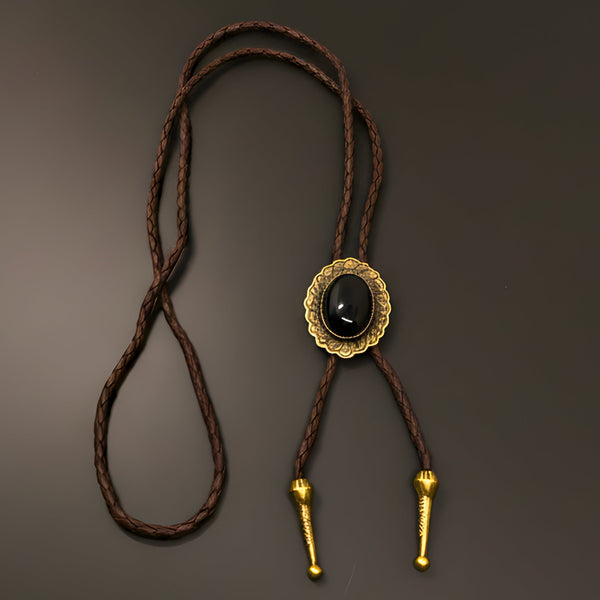 BLACK HERITAGE BOLO – 1.5 inch Pure Stainless Steel Pendant with Adjustable Brown Leather Rope for Men & Boys