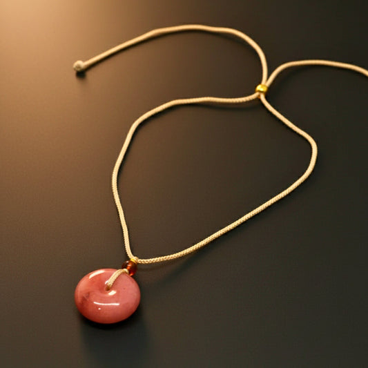 THE MEN THING Leather Necklace BLUSHSTONE AMULET – 1-Inch Natural Crystal Pendant with Adjustable Rope for Men & Boys