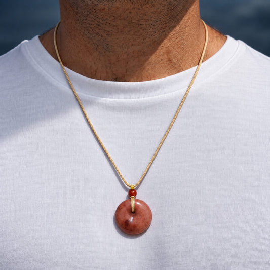 THE MEN THING Leather Necklace BLUSHSTONE AMULET – 1-Inch Natural Crystal Pendant with Adjustable Rope for Men & Boys