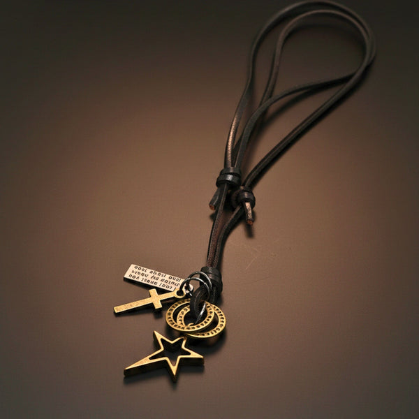 BRASS VOYAGER STAR CROSS – 1.5-Inch Pure Stainless Steel Pendant with  Adjustable Leather Rope for Men & Boys