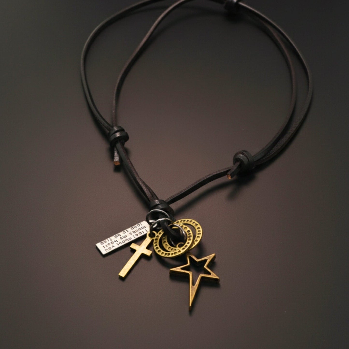 THE MEN THING Leather Necklace BRASS VOYAGER STAR CROSS – 1.5-Inch Pure Stainless Steel Pendant with  Adjustable Leather Rope for Men & Boys