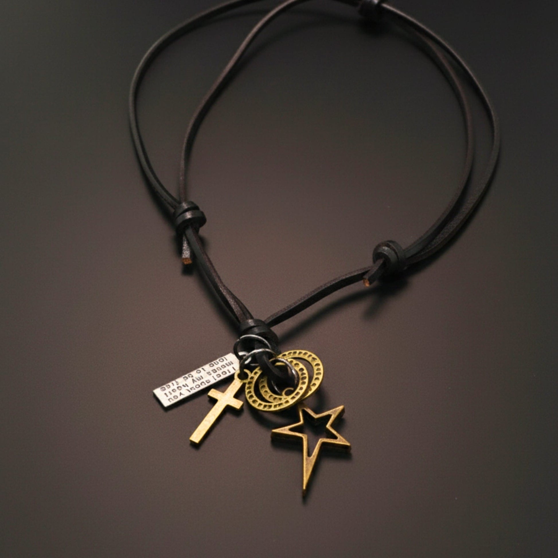 THE MEN THING Leather Necklace BRASS VOYAGER STAR CROSS – 1.5-Inch Pure Stainless Steel Pendant with  Adjustable Leather Rope for Men & Boys