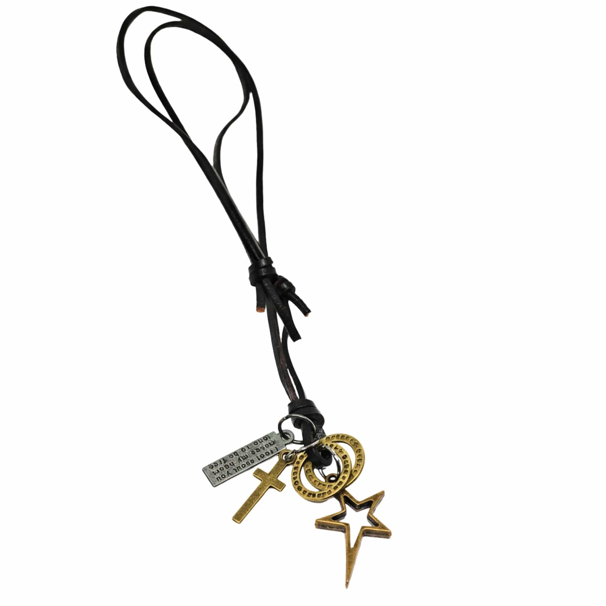 THE MEN THING Leather Necklace BRASS VOYAGER STAR CROSS – 1.5-Inch Pure Stainless Steel Pendant with  Adjustable Leather Rope for Men & Boys