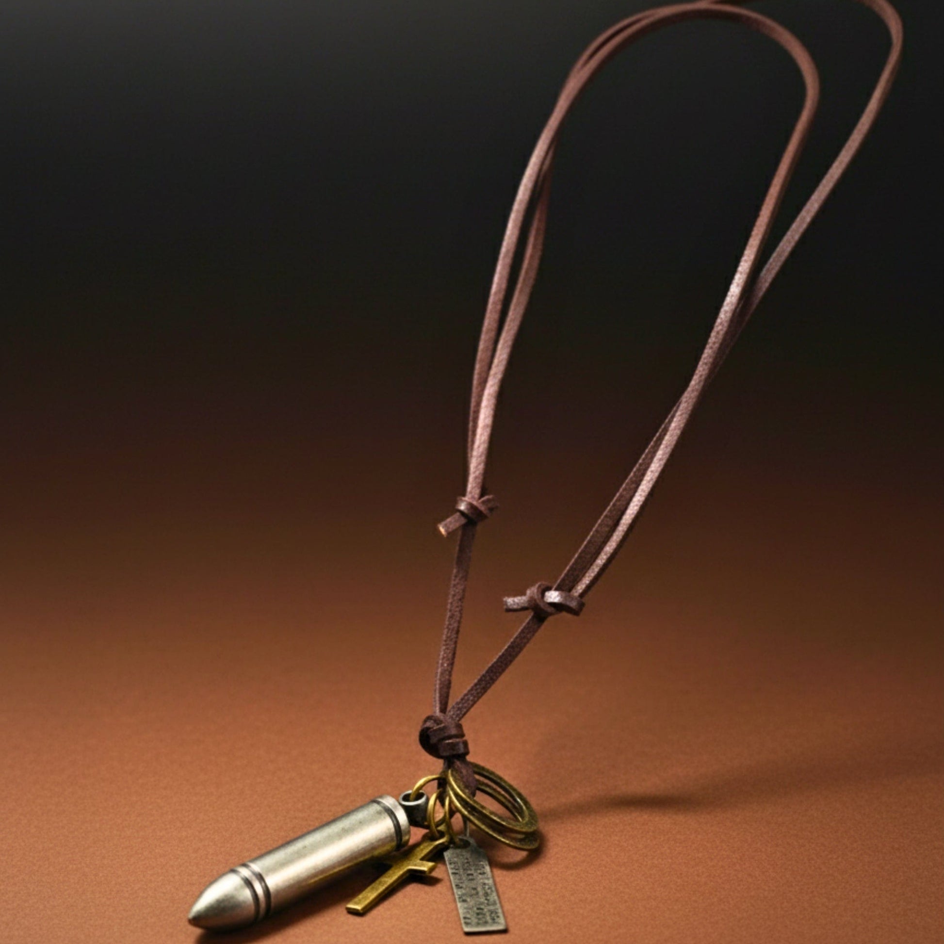 THE MEN THING Leather Necklace BULLET FAITH - Titanium Steel SILVER BULLET  Pendant with Adjustable Pure Leather Cord Necklace for Men & Boys