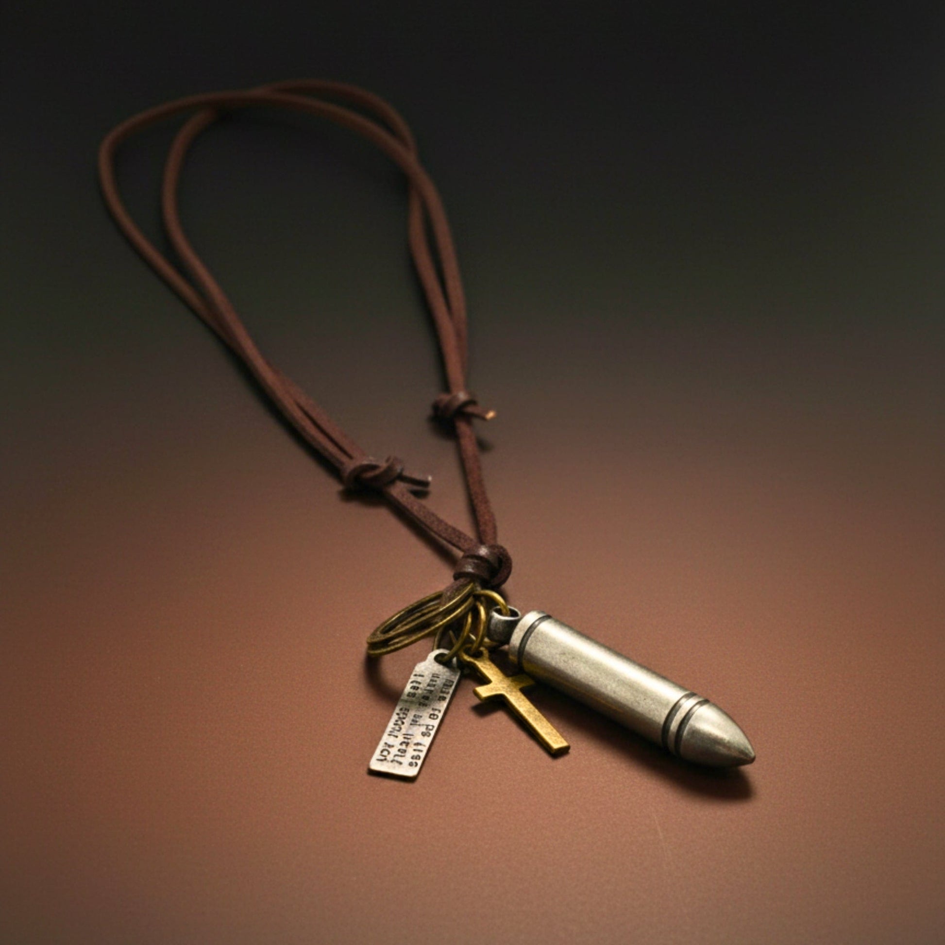 THE MEN THING Leather Necklace BULLET FAITH - Titanium Steel SILVER BULLET  Pendant with Adjustable Pure Leather Cord Necklace for Men & Boys