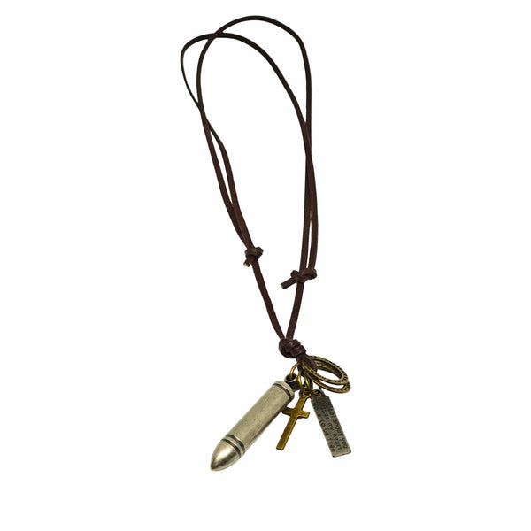 BULLET FAITH - Titanium Steel SILVER BULLET  Pendant with Adjustable Pure Leather Cord Necklace for Men & Boys