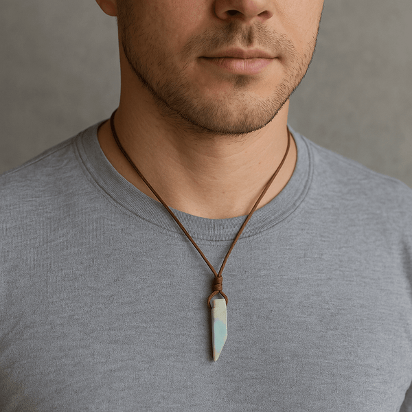 CARIBBEAN CALCITE - Natural Crystal Unshaped Pendant with Adjustable Rope Chain for Men and Boys