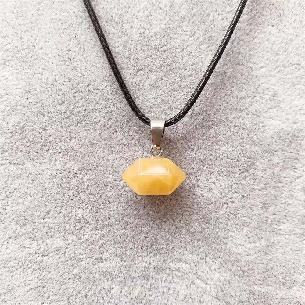 THE MEN THING Leather Necklace CITRINE Natural Crystal Pendant with 19 inch Leather Rope Chain for Men & Boys