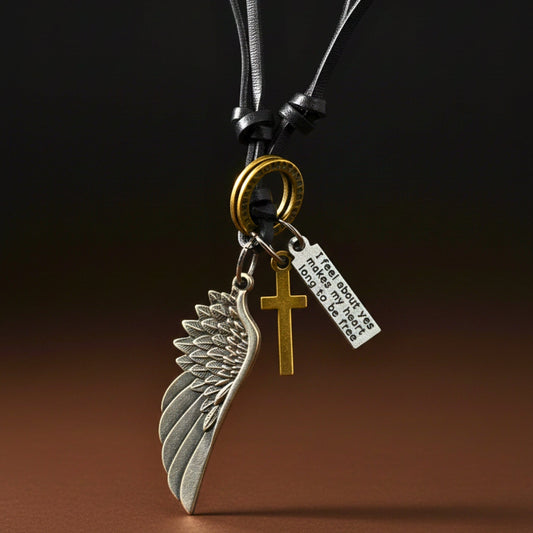 THE MEN THING Leather Necklace CROSSWING RELIC – 3-Inch Pure Stainless Steel Pendant with  Adjustable Leather Rope for Men & Boys