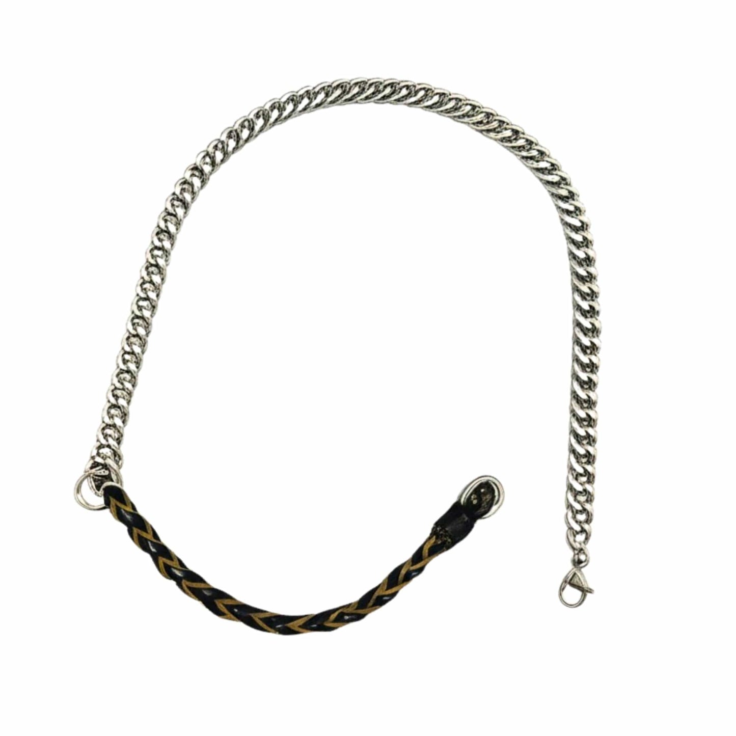 THE MEN THING Leather Necklace CURBLINK BRAID - Pure Titanium Steel Chain with Black and Light Brown Beaded Rope Necklace for Men and Boys - 17inch