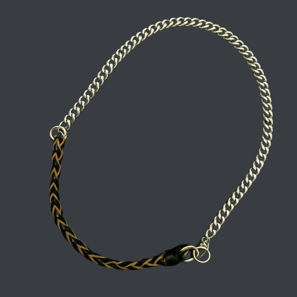 THE MEN THING Leather Necklace CURBLINK BRAID - Pure Titanium Steel Chain with Black and Light Brown Beaded Rope Necklace for Men and Boys - 17inch