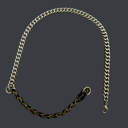 THE MEN THING Leather Necklace CURBLINK BRAID - Pure Titanium Steel Chain with Black and Light Brown Beaded Rope Necklace for Men and Boys - 17inch