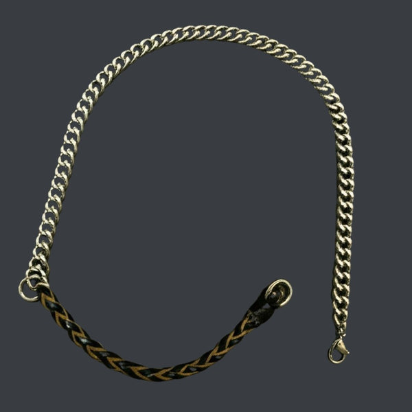 CURBLINK BRAID - Pure Titanium Steel Chain with Black and Light Brown Beaded Rope Necklace for Men and Boys - 17inch