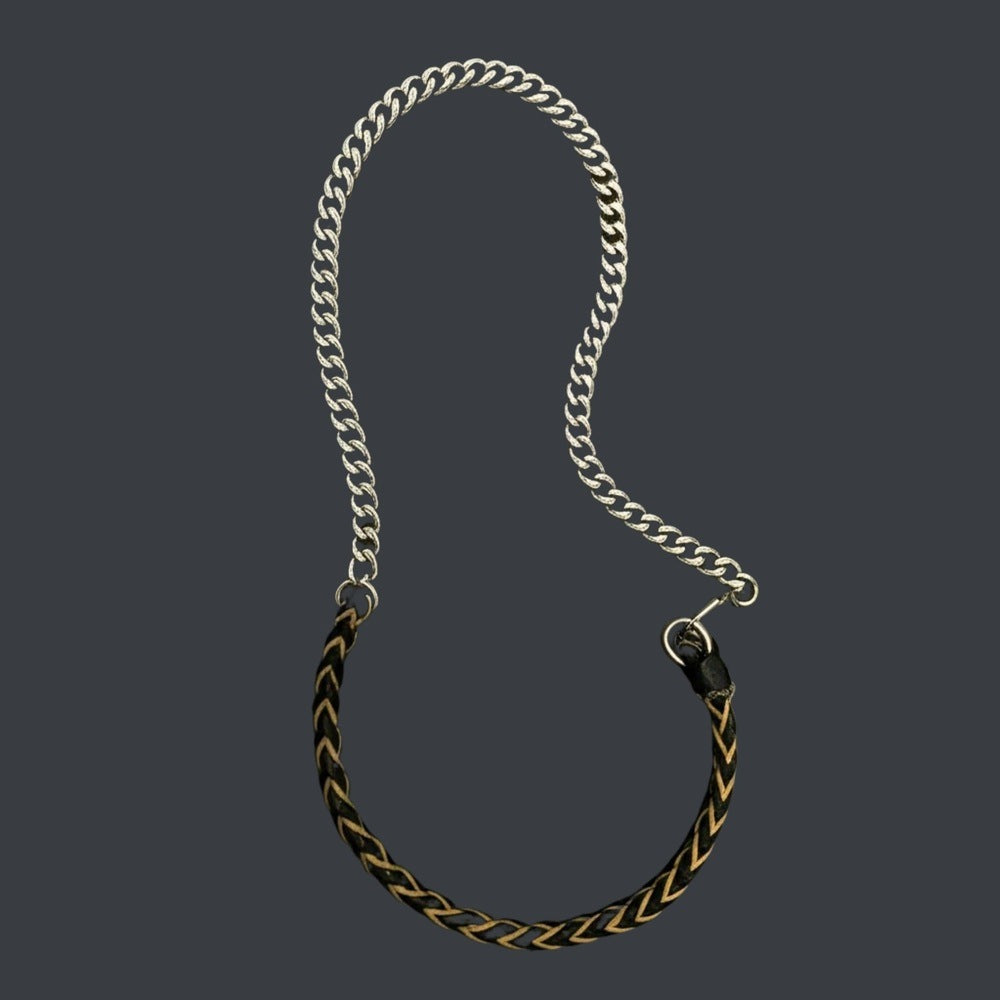 THE MEN THING Leather Necklace CURBLINK BRAID - Pure Titanium Steel Chain with Black and Light Brown Beaded Rope Necklace for Men and Boys - 17inch