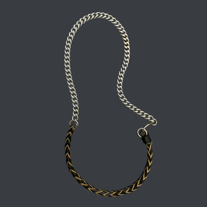 THE MEN THING Leather Necklace CURBLINK BRAID - Pure Titanium Steel Chain with Black and Light Brown Beaded Rope Necklace for Men and Boys - 17inch