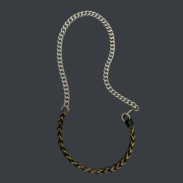 CURBLINK BRAID - Pure Titanium Steel Chain with Black and Light Brown Beaded Rope Necklace for Men and Boys - 17inch