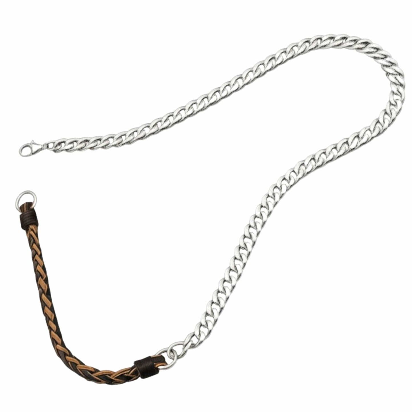 THE MEN THING Leather Necklace CURBLINK BRAID - Pure Titanium Steel Chain with Brown and Black Beaded Rope Necklace for Men and Boys - 17inch