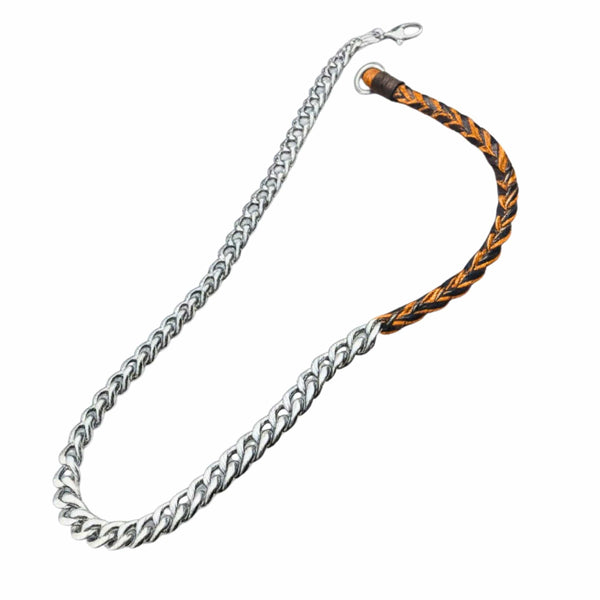 CURBLINK BRAID - Pure Titanium Steel Chain with Drak Brown Beaded Rope Necklace for Men and Boys - 17inch