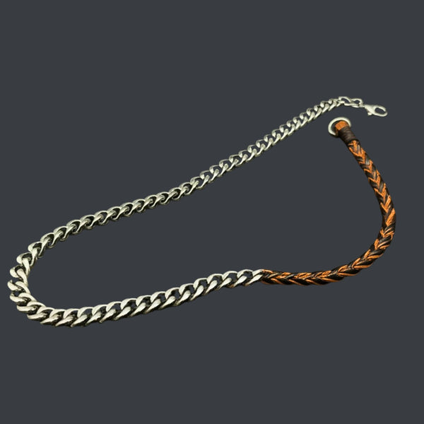 CURBLINK BRAID - Pure Titanium Steel Chain with Drak Brown Beaded Rope Necklace for Men and Boys - 17inch