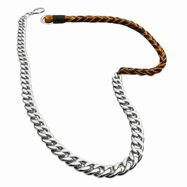 CURBLINK BRAID - Pure Titanium Steel Chain with Drak Brown Beaded Rope Necklace for Men and Boys - 17inch