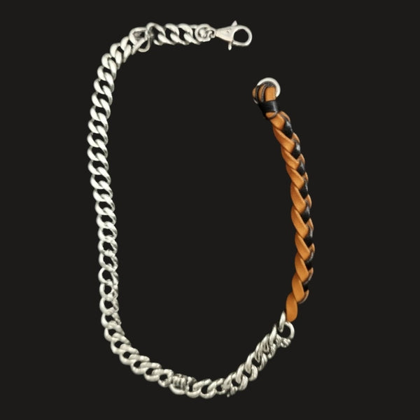 CURBLINK BRAID - Pure Titanium Steel Chain with Mustard Yellow and Black Beaded Rope Necklace for Men and Boys - 17inch