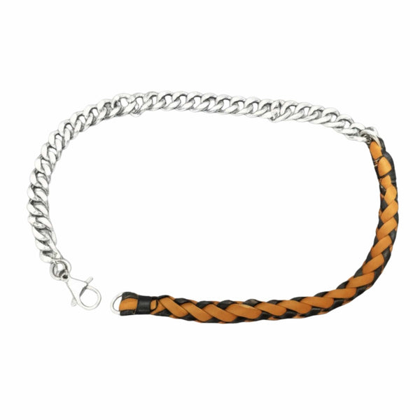 CURBLINK BRAID - Pure Titanium Steel Chain with Mustard Yellow and Black Beaded Rope Necklace for Men and Boys - 17inch