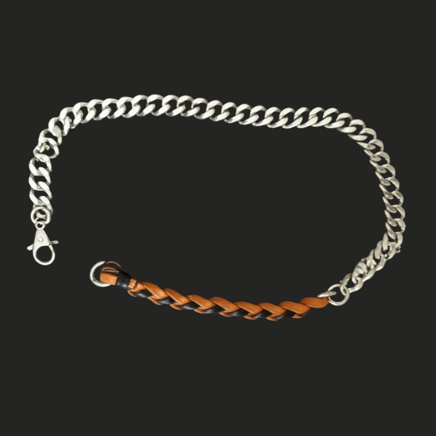 THE MEN THING Leather Necklace CURBLINK BRAID - Pure Titanium Steel Chain with Mustard Yellow and Black Beaded Rope Necklace for Men and Boys - 17inch