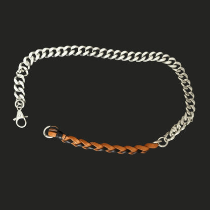 THE MEN THING Leather Necklace CURBLINK BRAID - Pure Titanium Steel Chain with Mustard Yellow and Black Beaded Rope Necklace for Men and Boys - 17inch