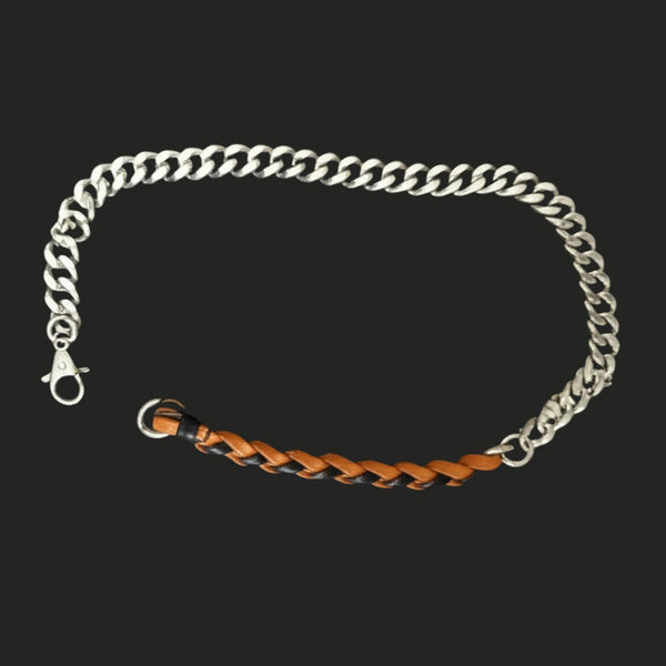 CURBLINK BRAID - Pure Titanium Steel Chain with Mustard Yellow and Black Beaded Rope Necklace for Men and Boys - 17inch