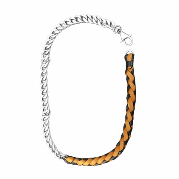 CURBLINK BRAID - Pure Titanium Steel Chain with Mustard Yellow and Black Beaded Rope Necklace for Men and Boys - 17inch