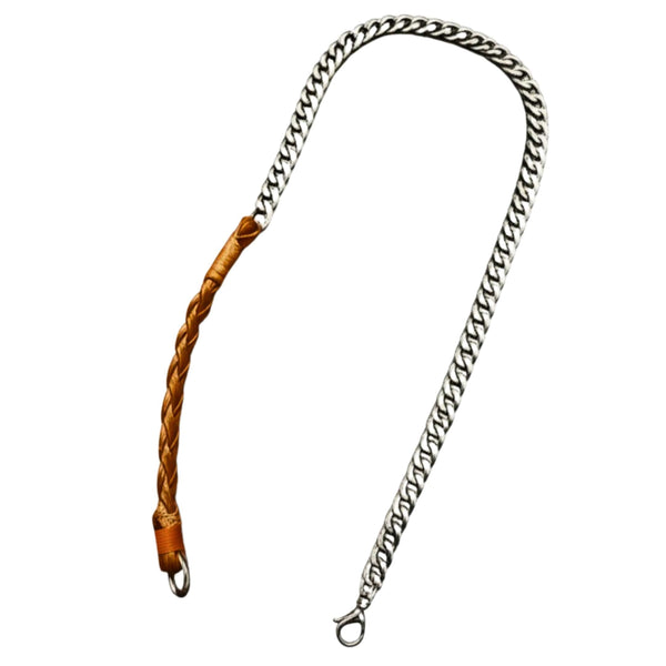 CURBLINK BRAID - Pure Titanium Steel Chain with Orange-Brown Beaded Rope Necklace for Men and Boys - 17inch
