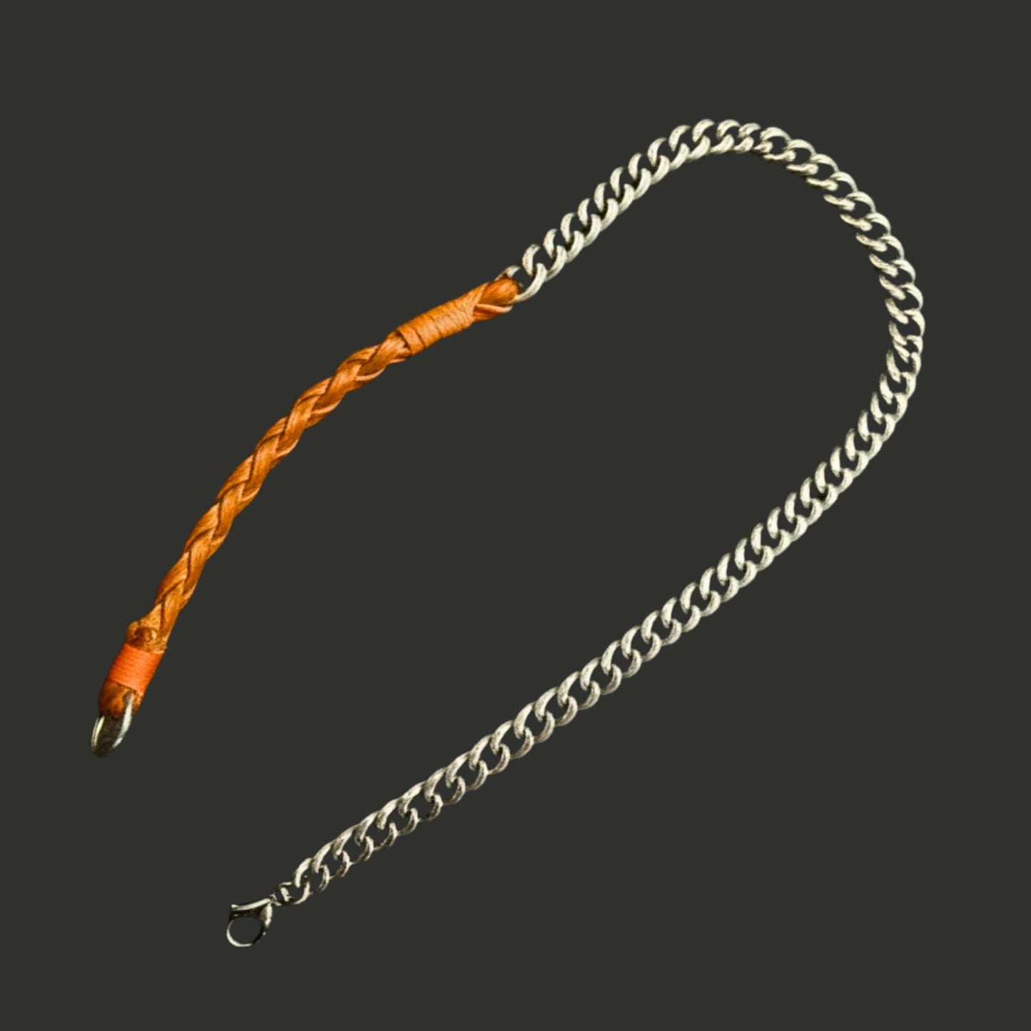 THE MEN THING Leather Necklace CURBLINK BRAID - Pure Titanium Steel Chain with Orange-Brown Beaded Rope Necklace for Men and Boys - 17inch