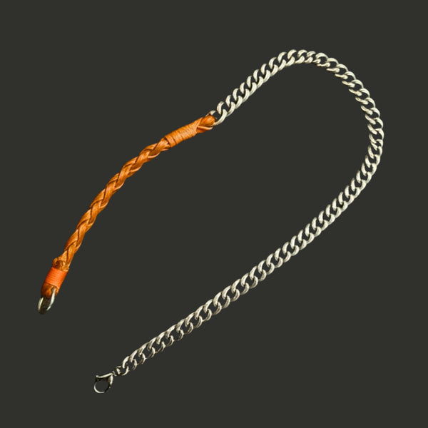 CURBLINK BRAID - Pure Titanium Steel Chain with Orange-Brown Beaded Rope Necklace for Men and Boys - 17inch