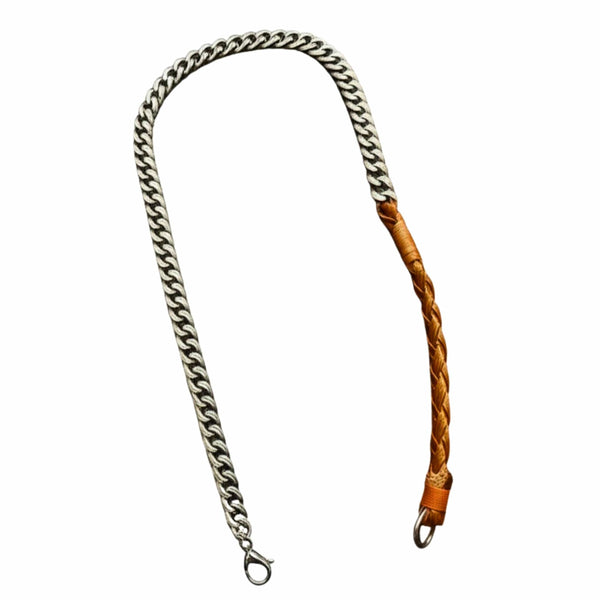 CURBLINK BRAID - Pure Titanium Steel Chain with Orange-Brown Beaded Rope Necklace for Men and Boys - 17inch