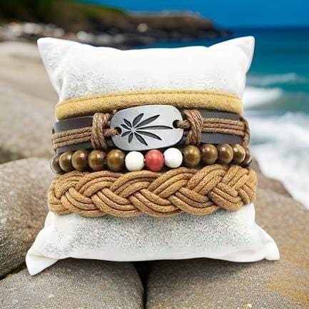 DREAMCATCHER - 4 Pcs Genuine Braided Leather Bracelet Set for Men & Boys (8 inch)