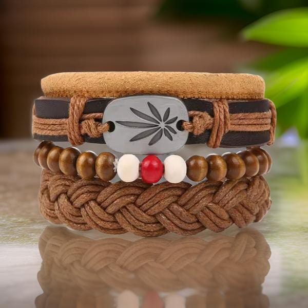 DREAMCATCHER - 4 Pcs Genuine Braided Leather Bracelet Set for Men & Boys (8 inch)