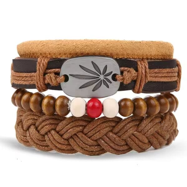 DREAMCATCHER - 4 Pcs Genuine Braided Leather Bracelet Set for Men & Boys (8 inch)