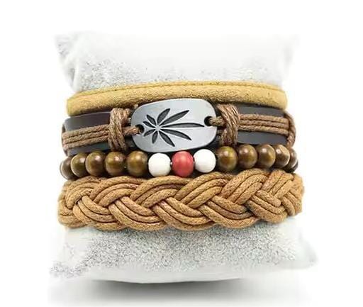 DREAMCATCHER - 4 Pcs Genuine Braided Leather Bracelet Set for Men & Boys (8 inch)