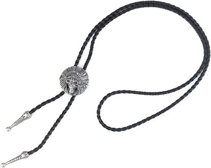 THE MEN THING Leather Necklace ECLIPTIC SKULL - Retro Alloy Pendant Bolo Tie | Adjustable Genuine Leather Cowboy Necktie Necklace for Men & Boys