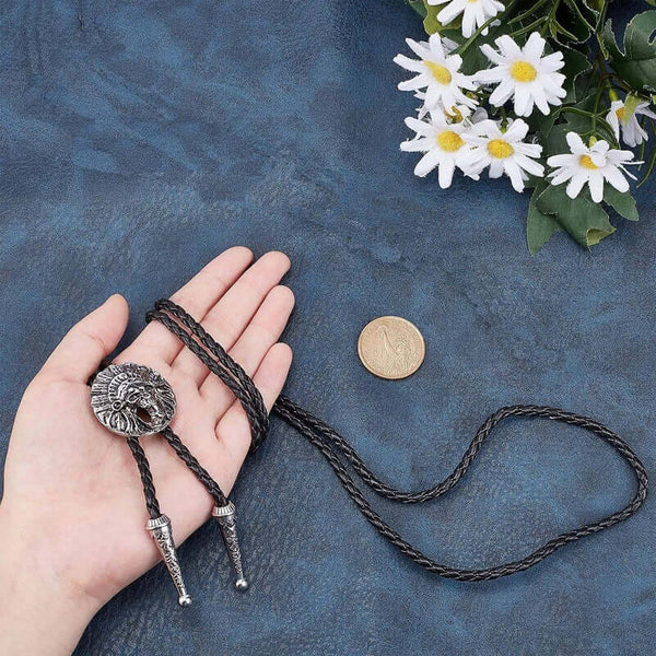 ECLIPTIC SKULL - Retro Alloy Pendant Bolo Tie | Adjustable Genuine Leather Cowboy Necktie Necklace for Men & Boys