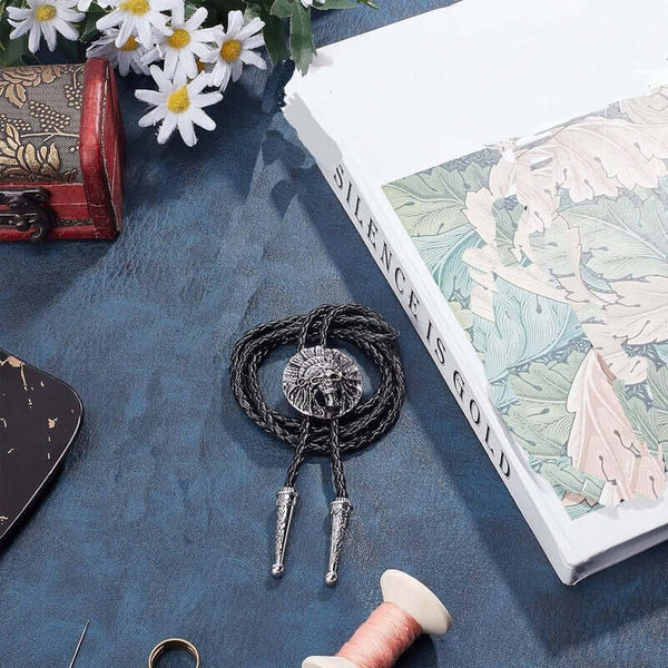 ECLIPTIC SKULL - Retro Alloy Pendant Bolo Tie | Adjustable Genuine Leather Cowboy Necktie Necklace for Men & Boys