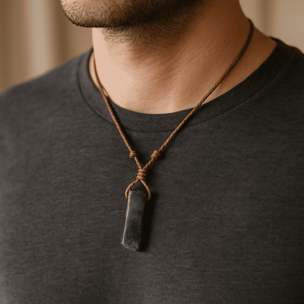 ELARIC LABRADORITE - Natural Crystal Unshaped Pendant with Adjustable Rope Chain for Men and Boys