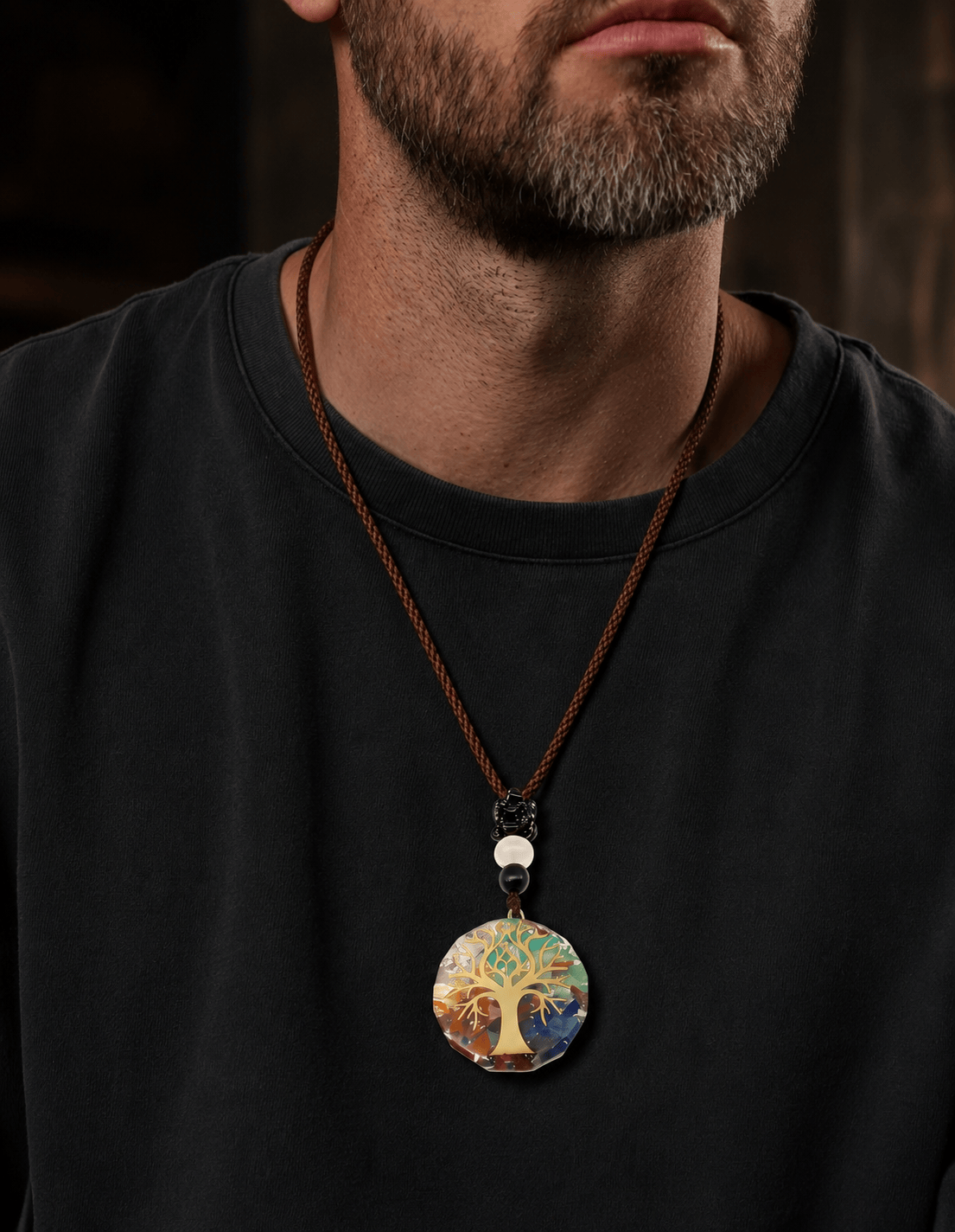 THE MEN THING Leather Necklace ELIXIR OF LIFE  - Natural Crystal necklace with 30 inch Adjustable Rope Chain for Men & Boys