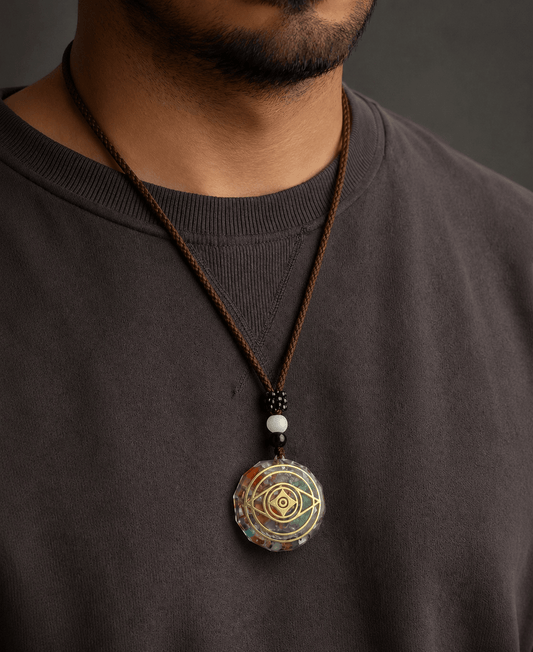THE MEN THING Leather Necklace EYE OF COSMOS  - Natural Crystal necklace with 30 inch Adjustable Rope Chain for Men & Boys