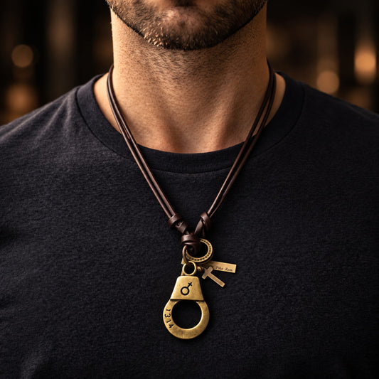 THE MEN THING Leather Necklace FREEDOM CUFF - Titanium Steel Pendant with Adjustable Leather Rope for Men & Boys