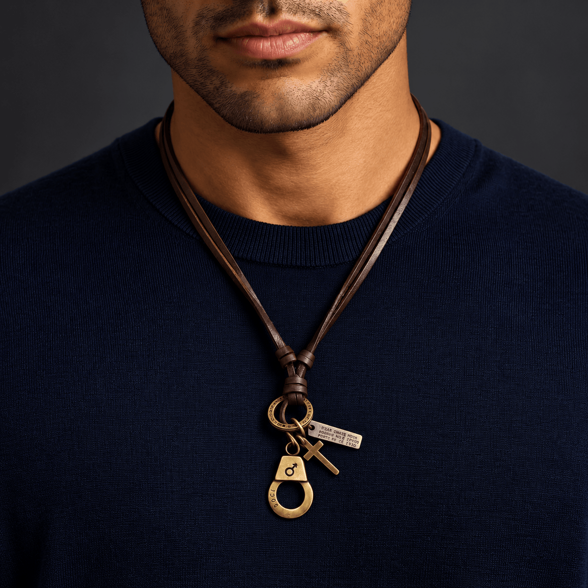 THE MEN THING Leather Necklace FREEDOM RELIC - Titanium Steel Pendant with Adjustable Leather Rope for Men & Boys